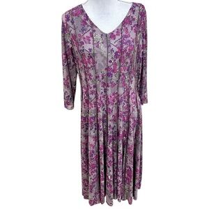 Coldwater Creek Pink & Purple floral fir & flare long sleeved dress size large